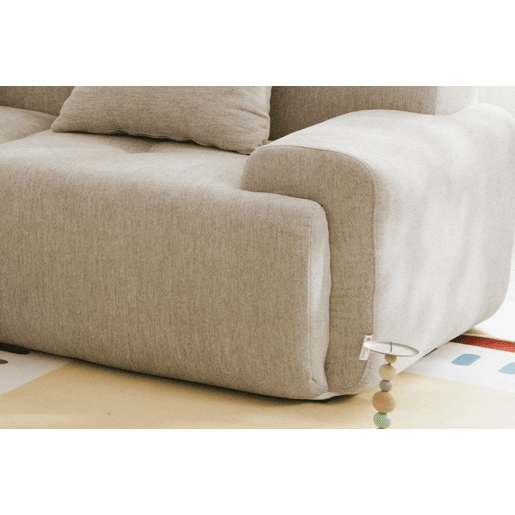 Sofá de canto modular de 4 lugares com chaise longue, tecido chenille na cor bege areia