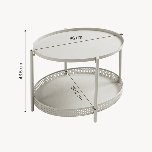 Mesa de centro Jäller oval com prateleira metal 66x51x44 cm Taupe en.casa