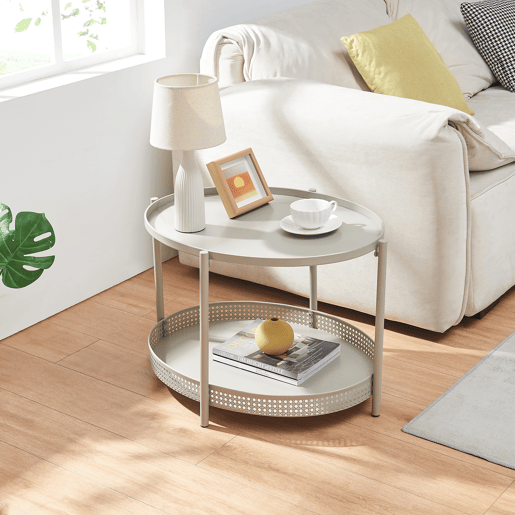Mesa de centro Jäller oval com prateleira metal 66x51x44 cm Taupe en.casa