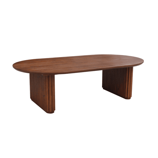 Mesa de centro oval madeira de seringueira folheado carvalho, Gabrielle, Madeira de nogueira, 122x65x35 cm
