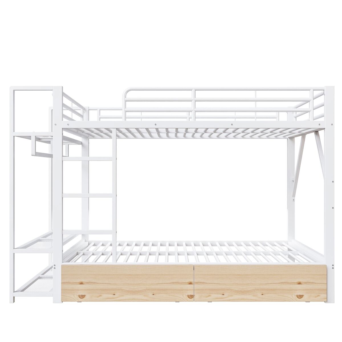 Litera 140x200 cm - 2 cajones, estantes, led, barra ropa - blanco