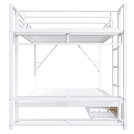 Beliche 140x200 cm - 2 gavetas, prateleiras, LED, barra para roupa - Branco