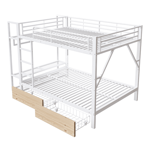 Beliche 140x200 cm - 2 gavetas, prateleiras, LED, barra para roupa - Branco