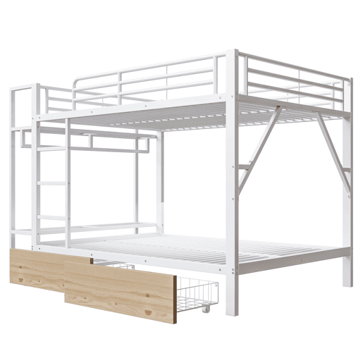 Beliche 140x200 cm - 2 gavetas, prateleiras, LED, barra para roupa - Branco