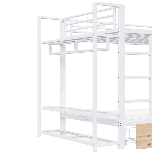 Beliche 140x200 cm - 2 gavetas, prateleiras, LED, barra para roupa - Branco