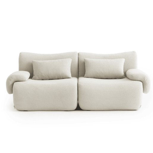 Sofá modular de 2 lugares, tecido bouclé na cor bege creme