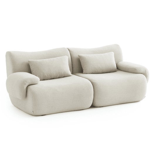 Sofá modular de 2 lugares, tecido bouclé na cor bege creme