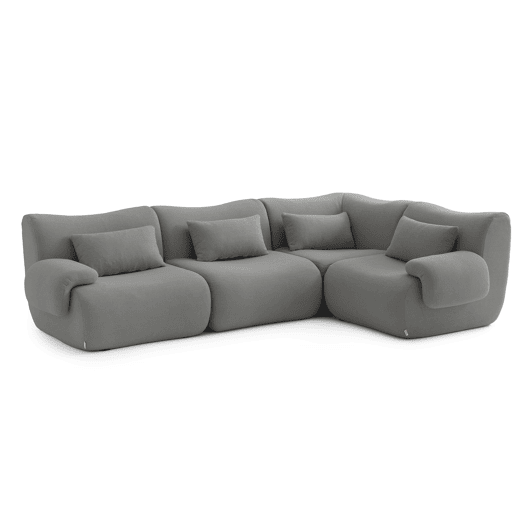 Sofá de canto modular de 4 lugares, tecido bouclé na cor cinza nuvem