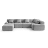 Sofá de canto modular de 5 lugares com chaise longue, tecido chenille na cor cinza mineral