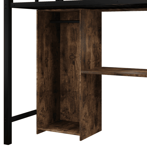 Cama alta 90x200 cm - Estrutura de ferro, armário, secretária e escada com arrumação - Preto Cama alta 90x200 cm - Estrutura de ferro, armário, secretária e escada com arrumação - Preto