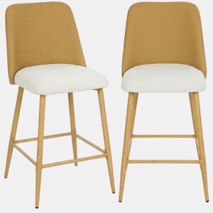 HOMCOM Conjunto de 2 Bancos de Bar, Bancos Altos de Cozinha com Encosto com Efeito Tecido e Apoio para Pés, Estofados em Linho com Efeito Escovado e PU, Estrutura de Aço, Assento com 65 cm de Altura, Castanho