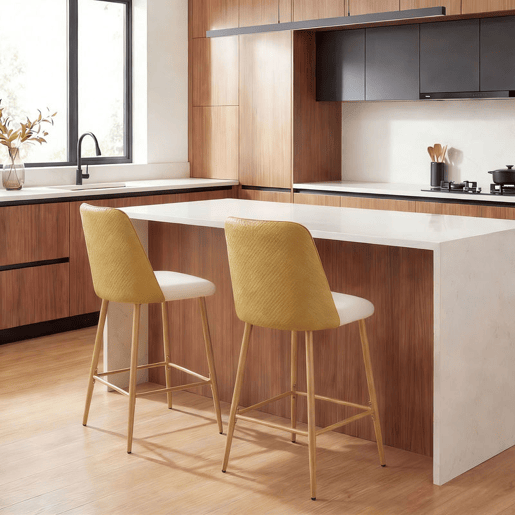 HOMCOM Conjunto de 2 Bancos de Bar, Bancos Altos de Cozinha com Encosto com Efeito Tecido e Apoio para Pés, Estofados em Linho com Efeito Escovado e PU, Estrutura de Aço, Assento com 65 cm de Altura, Castanho