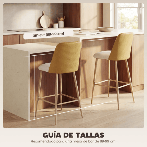 HOMCOM Conjunto de 2 Bancos de Bar, Bancos Altos de Cozinha com Encosto com Efeito Tecido e Apoio para Pés, Estofados em Linho com Efeito Escovado e PU, Estrutura de Aço, Assento com 65 cm de Altura, Castanho