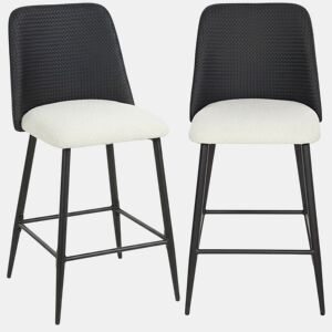 HOMCOM Conjunto de 2 Bancos de Bar, Bancos Altos de Cozinha com Encosto Efeito Tecido e Apoio para os Pés, Estofados em Linho com Efeito Escovado e PU, Estrutura de Aço, Assento com Altura de 65 cm, Preto