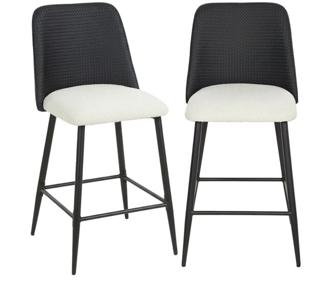 Homcom juego de 2 taburetes de bar, taburetes altos de cocina con respaldo efecto tejido y reposapiés, tapizados de lino con efecto cepillado y pu, marco de acero, asiento de 65 cm de altura, negro