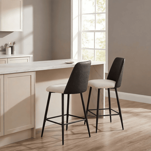 HOMCOM Conjunto de 2 Bancos de Bar, Bancos Altos de Cozinha com Encosto Efeito Tecido e Apoio para os Pés, Estofados em Linho com Efeito Escovado e PU, Estrutura de Aço, Assento com Altura de 65 cm, Preto