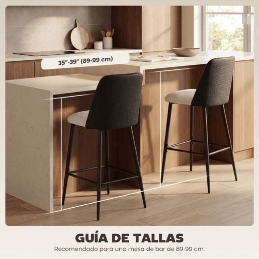 HOMCOM Conjunto de 2 Bancos de Bar, Bancos Altos de Cozinha com Encosto Efeito Tecido e Apoio para os Pés, Estofados em Linho com Efeito Escovado e PU, Estrutura de Aço, Assento com Altura de 65 cm, Preto