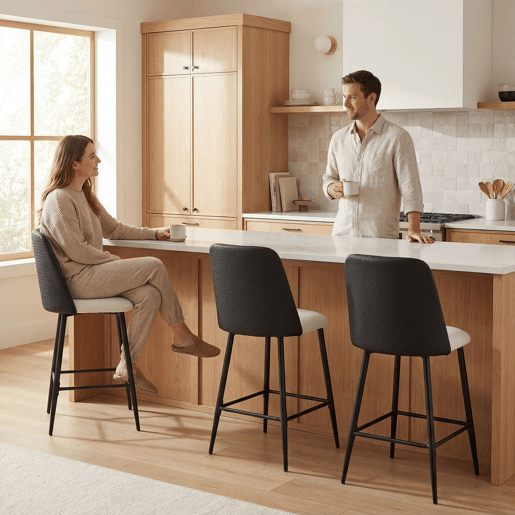 HOMCOM Conjunto de 2 Bancos de Bar, Bancos Altos de Cozinha com Encosto Efeito Tecido e Apoio para os Pés, Estofados em Linho com Efeito Escovado e PU, Estrutura de Aço, Assento com Altura de 65 cm, Preto