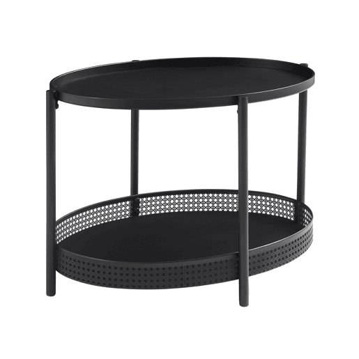 Mesa de centro Jäller oval com prateleira metal 66x51x44 cm Preto en.casa