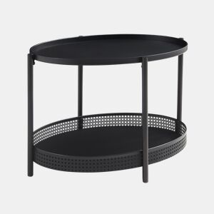Mesa de centro Jäller oval com prateleira metal 66x51x44 cm Preto en.casa