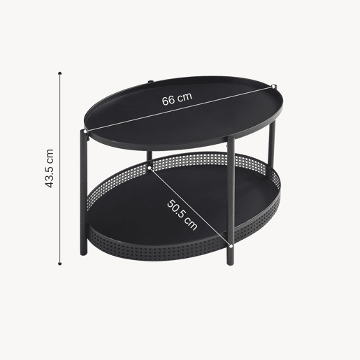 Mesa de centro Jäller oval com prateleira metal 66x51x44 cm Preto en.casa