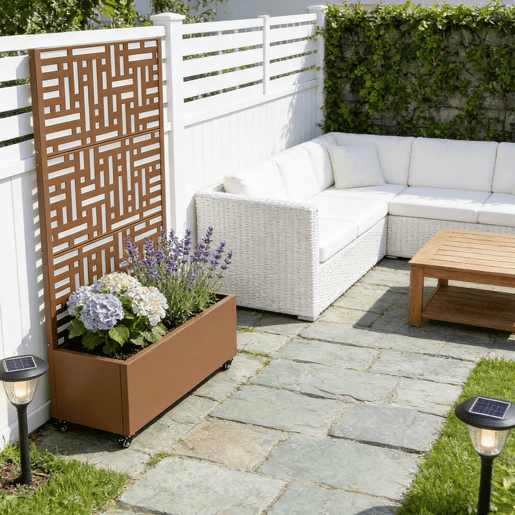 Divisória Bernalda com floreira aço 186x120x40cm Castanho casa.pro Divisória Bernalda com floreira aço 186x120x40cm Castanho casa.pro