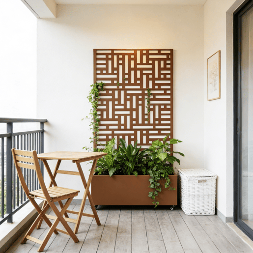Divisória Bernalda com floreira aço 186x120x40cm Castanho casa.pro Divisória Bernalda com floreira aço 186x120x40cm Castanho casa.pro
