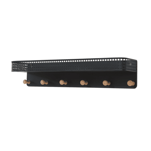 Bengaleiro de parede com prateleira 6 ganchos Jäller em metal 60x14x12 cm preto en.casa
