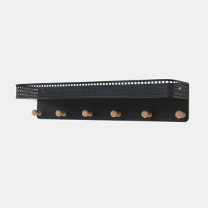 Bengaleiro de parede com prateleira 6 ganchos Jäller em metal 60x14x12 cm preto en.casa
