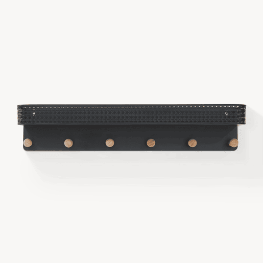 Bengaleiro de parede com prateleira 6 ganchos Jäller em metal 60x14x12 cm preto en.casa