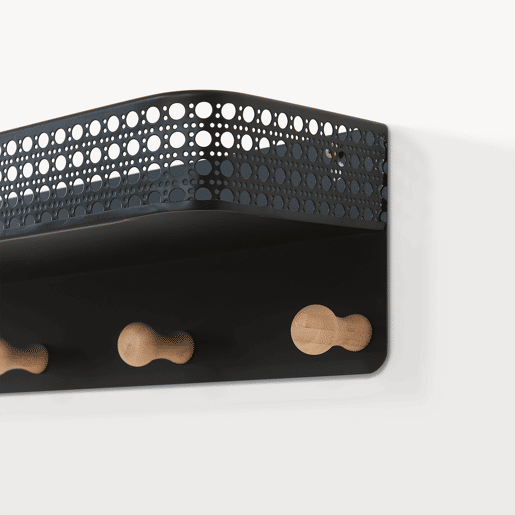 Bengaleiro de parede com prateleira 6 ganchos Jäller em metal 60x14x12 cm preto en.casa