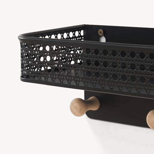 Bengaleiro de parede com prateleira 6 ganchos Jäller em metal 60x14x12 cm preto en.casa