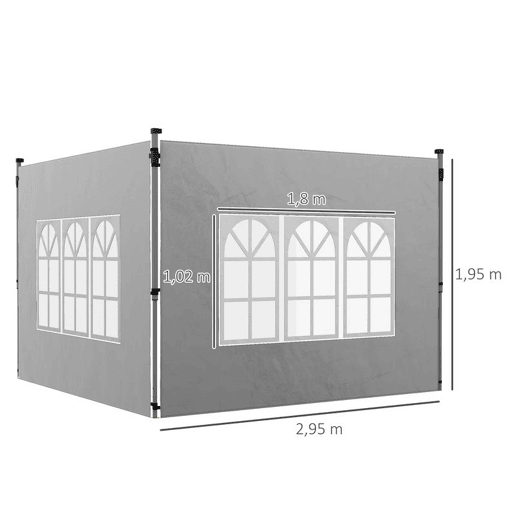 Outsunny 2 Painéis Laterais para Tenda de 3x3  3x4 m 295x195 cm Parede de Substituição de Tecido Oxford para Tendas Dobráveis com Janela para Jardim Exterior Festas Cinzento Claro