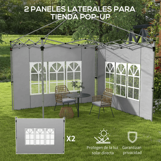Outsunny 2 Painéis Laterais para Tenda de 3x3  3x4 m 295x195 cm Parede de Substituição de Tecido Oxford para Tendas Dobráveis com Janela para Jardim Exterior Festas Cinzento Claro