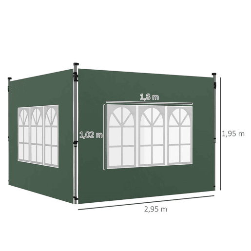 Outsunny 2 Painéis Laterais para Tenda de 3x3  3x4 m 295x195 cm Parede de Substituição de Tecido Oxford para Tendas Dobráveis com Janela para Jardim Exterior Festas Verde