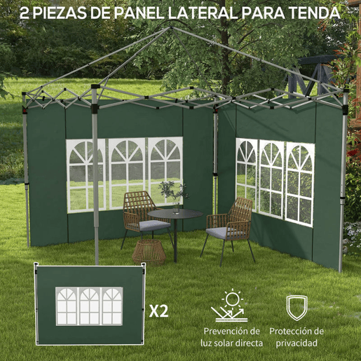Outsunny 2 Painéis Laterais para Tenda de 3x3  3x4 m 295x195 cm Parede de Substituição de Tecido Oxford para Tendas Dobráveis com Janela para Jardim Exterior Festas Verde