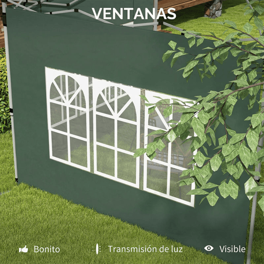 Outsunny 2 Painéis Laterais para Tenda de 3x3  3x4 m 295x195 cm Parede de Substituição de Tecido Oxford para Tendas Dobráveis com Janela para Jardim Exterior Festas Verde