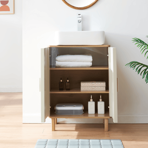 Móvel de apoio para lavatório Ferrersp 3 compartimentos 80x60x35 cm carvalhoareia en.casa Móvel de apoio para lavatório Ferrersp 3 compartimentos 80x60x35 cm carvalhoareia en.casa