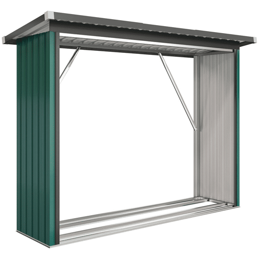 Outsunny Abrigo para Lenha de Aço Galvanizado Abrigo para Lenha de Exterior Armazenamento de Troncos com Base Elevada e Teto Inclinado 213x66,5x150 cm Verde