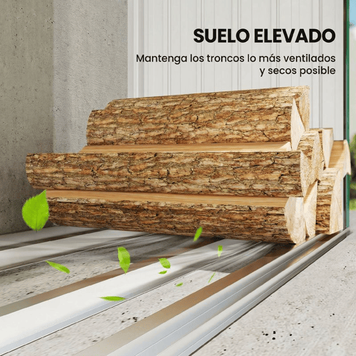 Outsunny Abrigo para Lenha de Aço Galvanizado Abrigo para Lenha de Exterior Armazenamento de Troncos com Base Elevada e Teto Inclinado 213x66,5x150 cm Verde