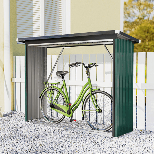 Outsunny Abrigo para Lenha de Aço Galvanizado Abrigo para Lenha de Exterior Armazenamento de Troncos com Base Elevada e Teto Inclinado 213x66,5x150 cm Verde