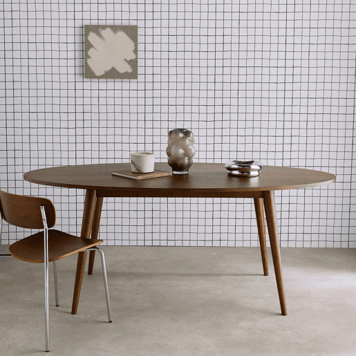 Mesa de jantar oval em madeira para 6 lugares, Diane, Madeira de nogueira, 190x100x75 cm