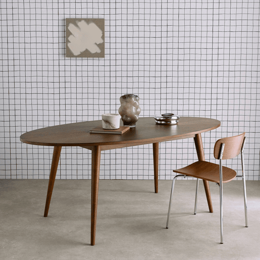 Mesa de jantar oval em madeira para 6 lugares, Diane, Madeira de nogueira, 190x100x75 cm