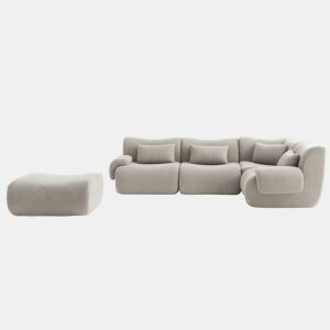 Sofá de canto modular de 4 lugares com chaise longue, tecido bouclé na cor bege pedra