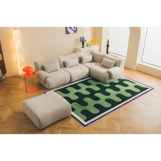 Sofá de canto modular de 4 lugares com chaise longue, tecido bouclé na cor bege pedra