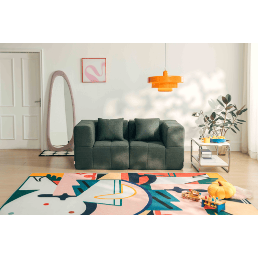 Sofá modular de 2 lugares, tecido bouclé na cor verde floresta Sofá modular de 2 lugares, tecido bouclé na cor verde floresta