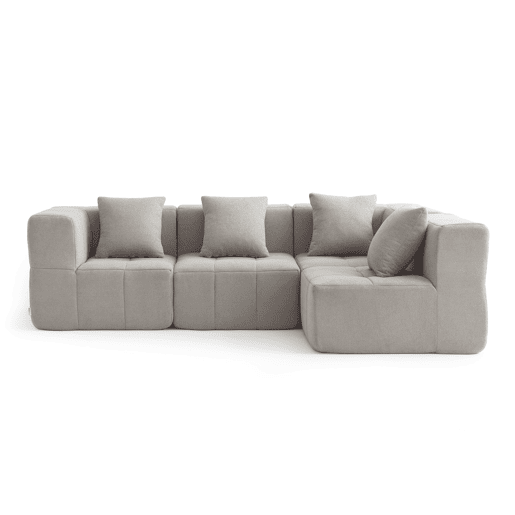 Sofá de canto modular de 4 lugares, tecido bouclé na cor bege pedra