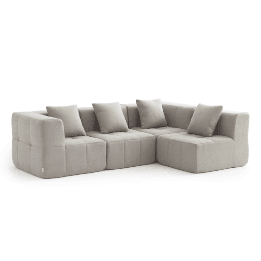 Sofá de canto modular de 4 lugares, tecido bouclé na cor bege pedra
