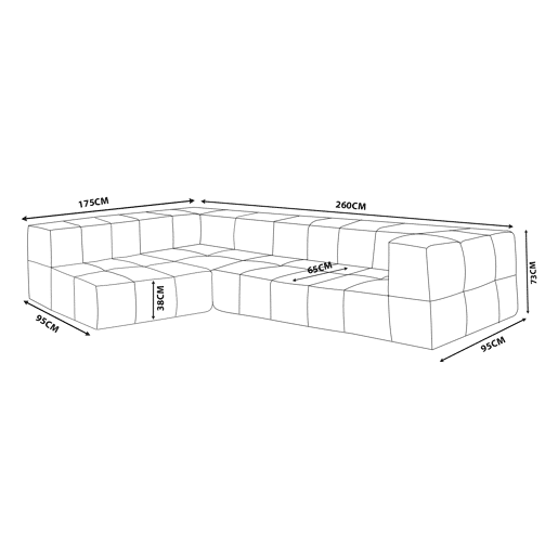 Sofá de canto modular de 4 lugares, tecido bouclé na cor bege pedra