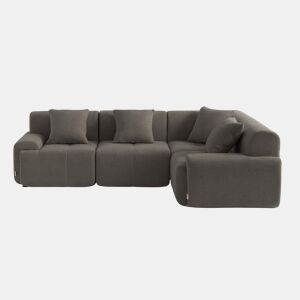 Sofá de canto modular de 4 lugares, tecido chenille na cor castanho acinzentado